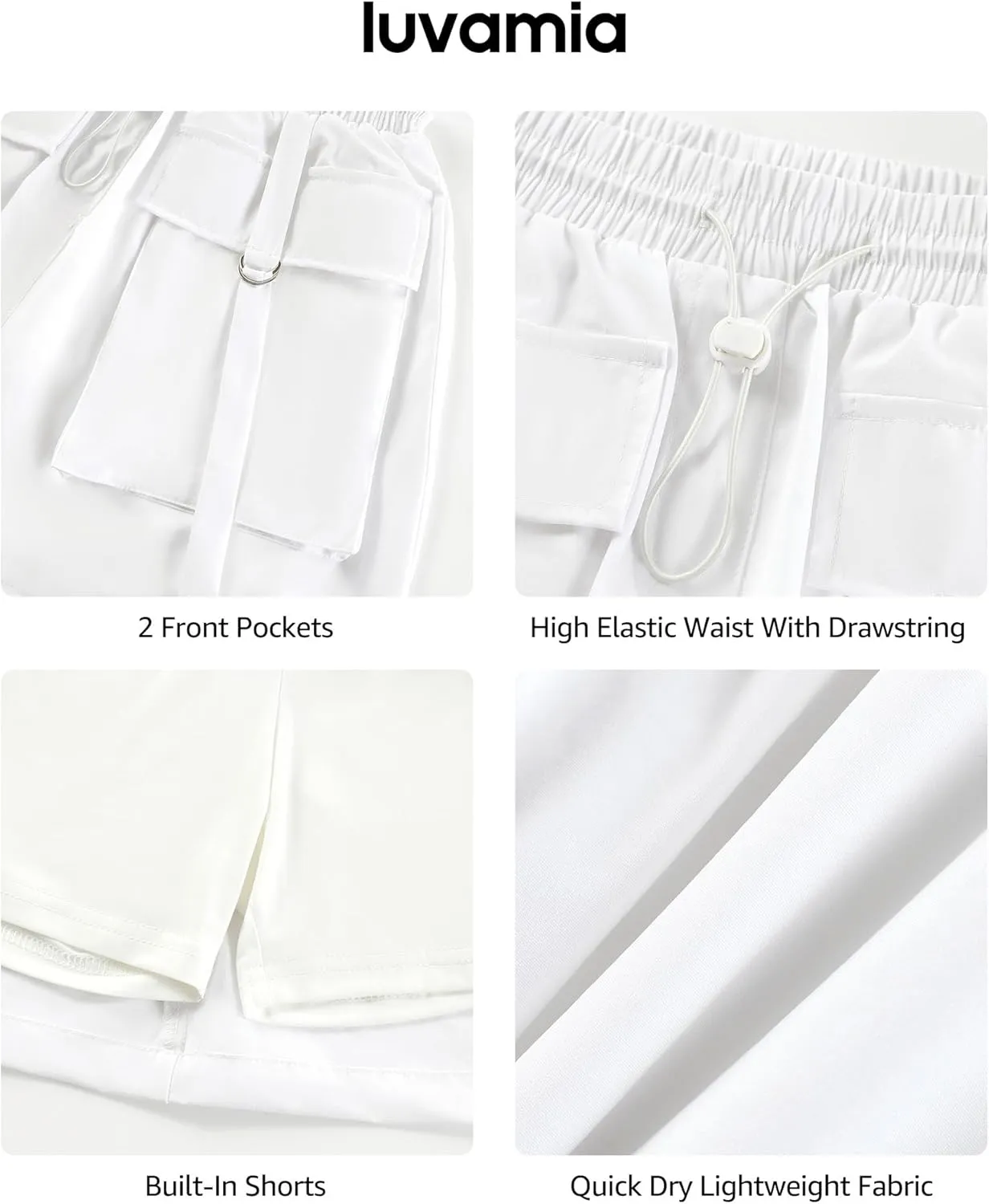 luvamia Skorts for Woman High Waisted Cargo Pocket Elastic Waist Fast Dry Casual Hiking Tennis Sports Skirts with Shorts