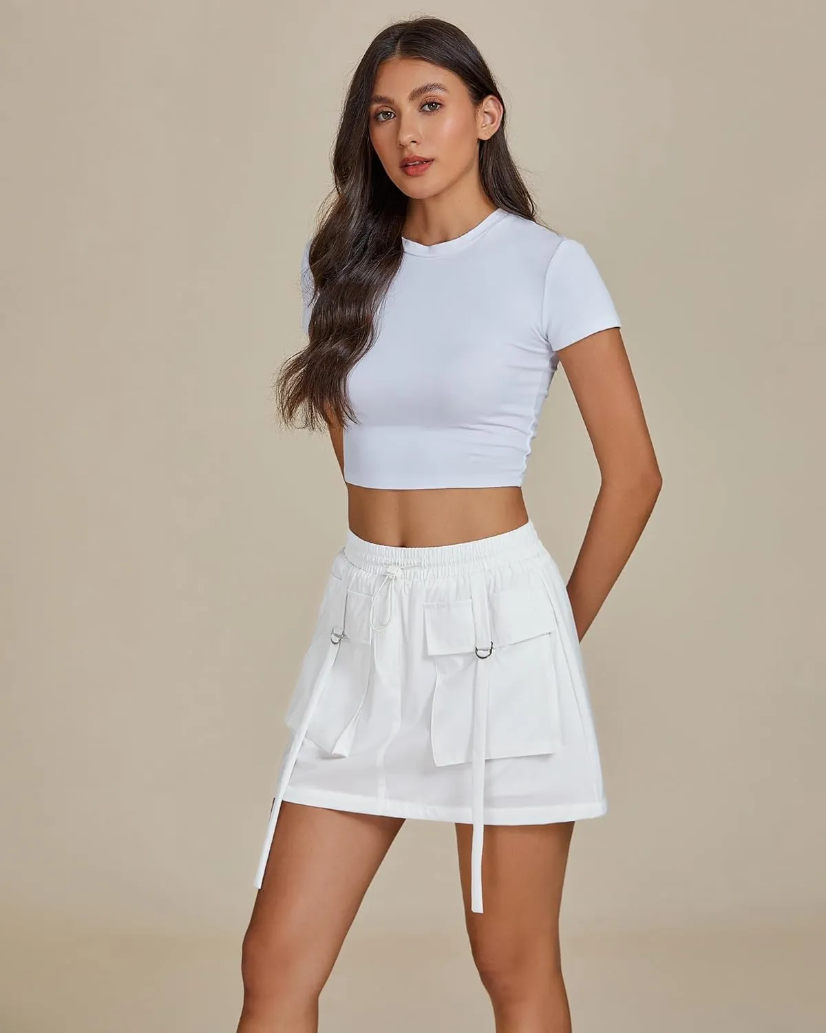 luvamia Skorts for Woman High Waisted Cargo Pocket Elastic Waist Fast Dry Casual Hiking Tennis Sports Skirts with Shorts