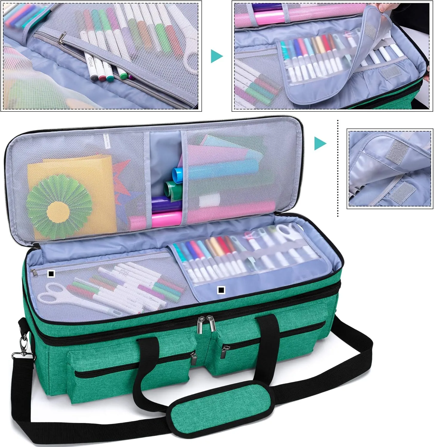LUXJA Double-Layer Bag Compatible with Cricut Explore Air (Air2) and Maker, Carrying Bag Compatible with Cricut Die-Cut Machine and Supplies (Bag Only), Dark Green