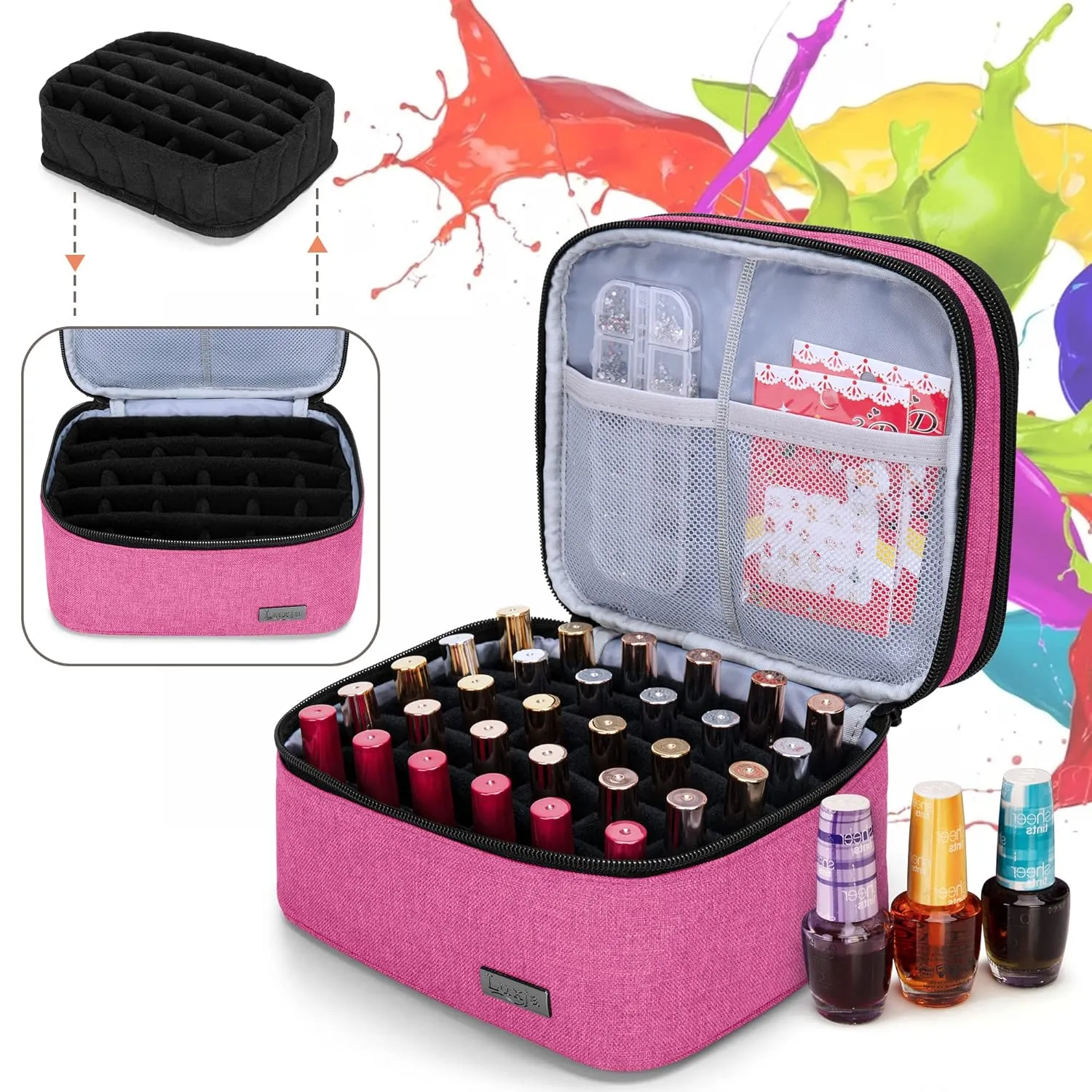 LUXJA Nail Polish Carrying Case - Holds 20 Bottles (15ml - 0.5 fl.oz), Portable Organizer Bag for Nail Polish and Manicure Set, Pink