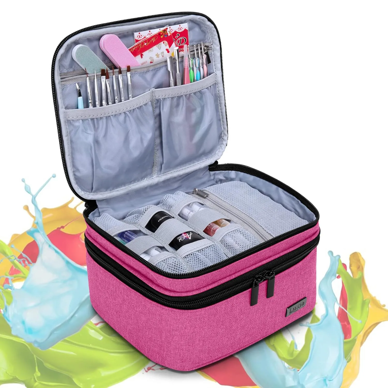 LUXJA Nail Polish Carrying Case - Holds 20 Bottles (15ml - 0.5 fl.oz), Portable Organizer Bag for Nail Polish and Manicure Set, Pink