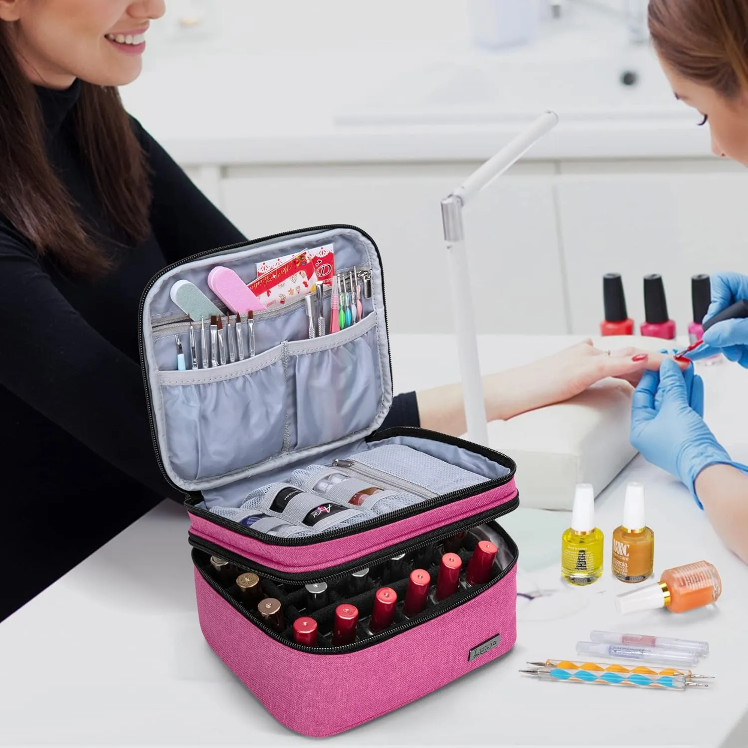 LUXJA Nail Polish Carrying Case - Holds 20 Bottles (15ml - 0.5 fl.oz), Portable Organizer Bag for Nail Polish and Manicure Set, Pink