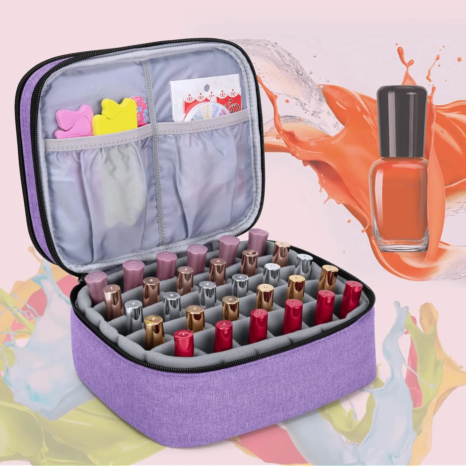 LUXJA Nail Polish Carrying Case - Holds 30 Bottles (15ml - 0.5 fl.oz), Double-layer Organizer for Nail Polish and Manicure Set, Lavender (Bag Only)