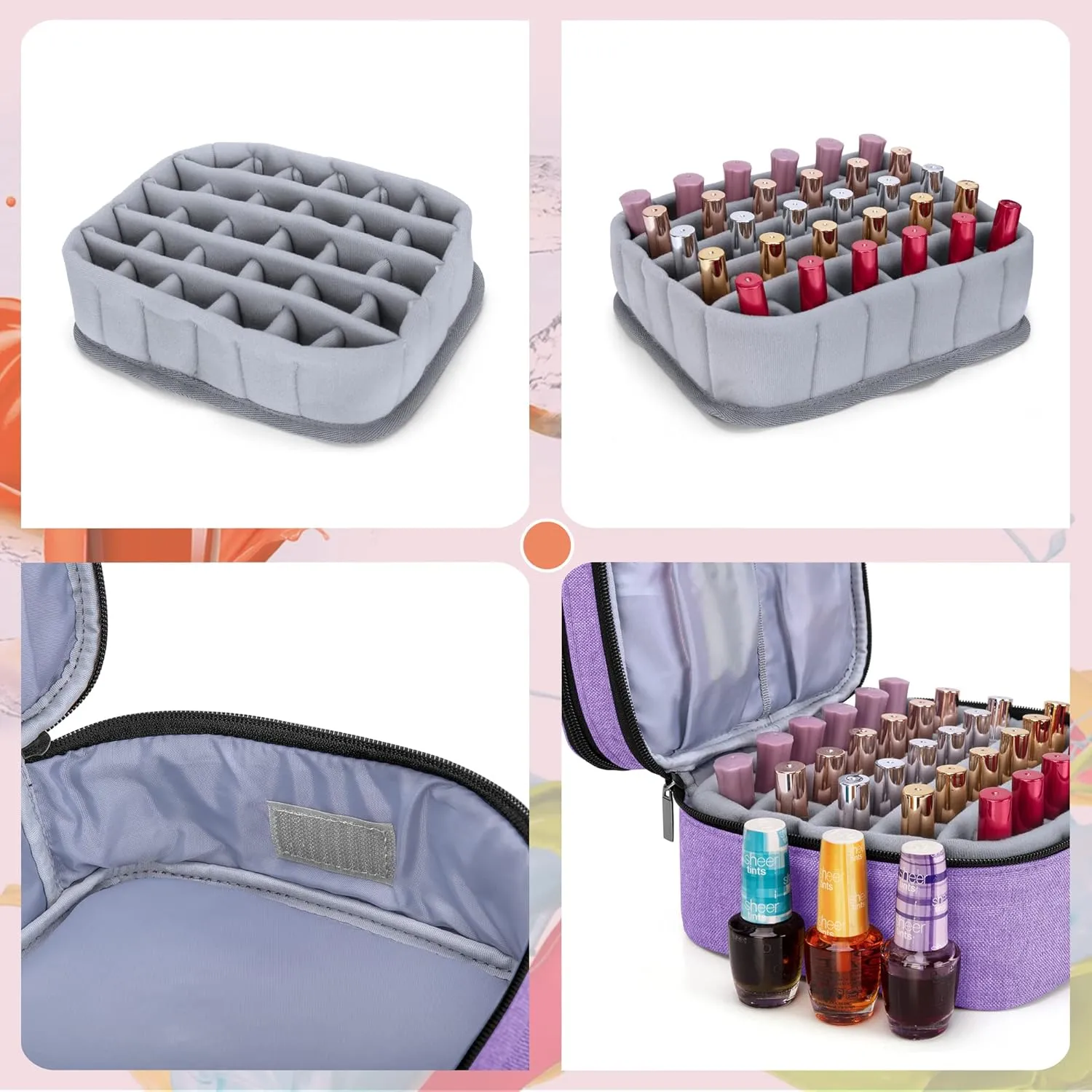 LUXJA Nail Polish Carrying Case - Holds 30 Bottles (15ml - 0.5 fl.oz), Double-layer Organizer for Nail Polish and Manicure Set, Lavender (Bag Only)