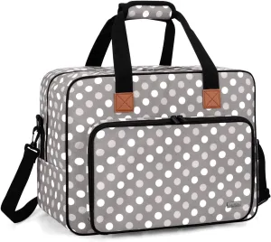 LUXJA Sewing Machine Bag, Portable Tote Bag Compatible with Most Brother, Singer Sewing Machines and Extra Sewing Accessories, Gray Dots