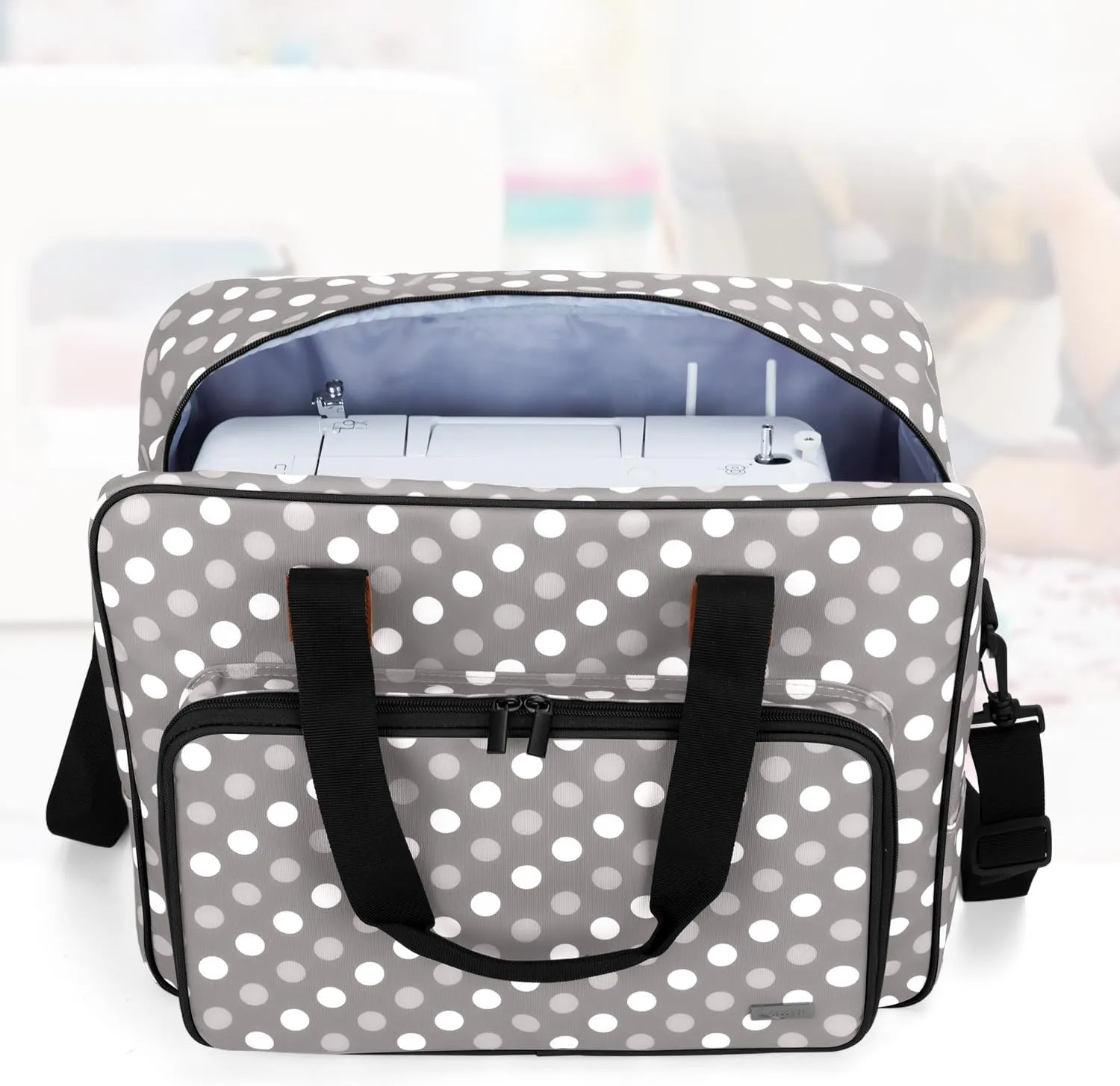 LUXJA Sewing Machine Bag, Portable Tote Bag Compatible with Most Brother, Singer Sewing Machines and Extra Sewing Accessories, Gray Dots