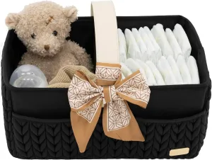 Luxurious Baby Diaper Caddy, Nursery Storage Basket for Newborn Essentials, Travel Baby Basket for Diapers Baby Wipes, Organizer Tote Bag Storage Bin, Baby Shower Gifts(black)
