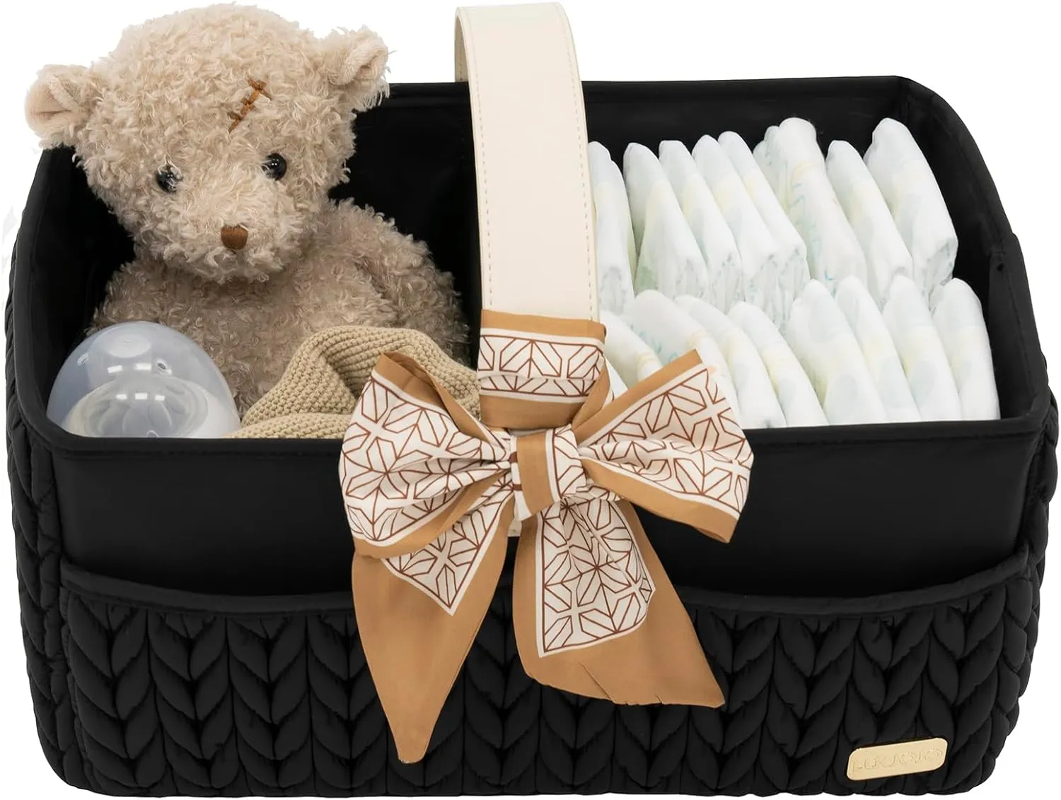 Luxurious Baby Diaper Caddy, Nursery Storage Basket for Newborn Essentials, Travel Baby Basket for Diapers Baby Wipes, Organizer Tote Bag Storage Bin, Baby Shower Gifts(black)