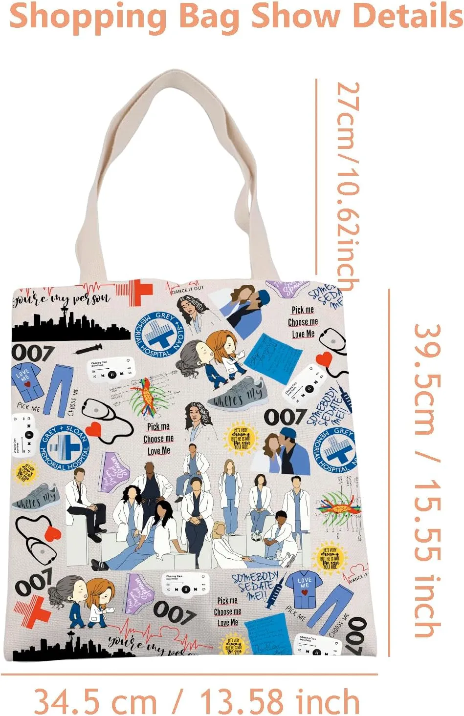 Lywjyb Birdgot You’re My Person Shopping Bag TV Show Inspired Tote Bag Gifts For Nurse Doctor Women