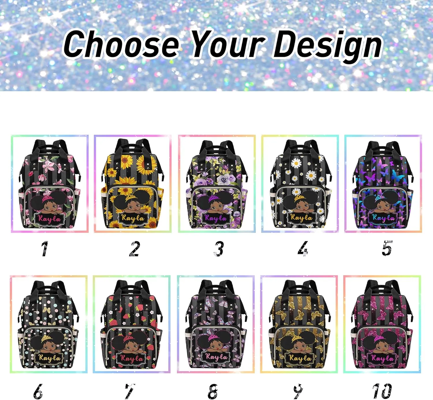 M YESCUSTOM Custom Baby Diaper Backpack Personalized Name Diaper Bag Flower Princess Mommy Bag Baby Nappy Bag for Mom Daddy