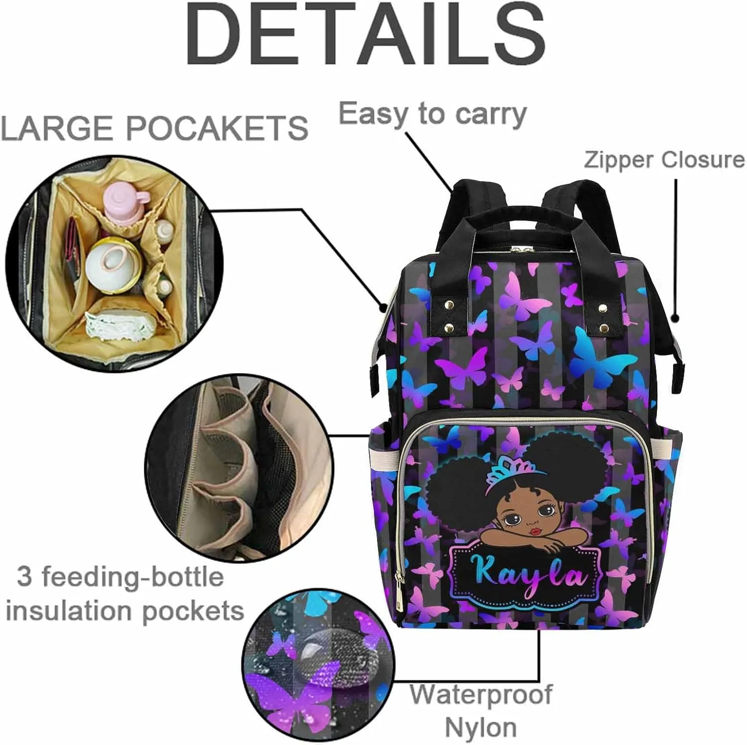 M YESCUSTOM Custom Baby Diaper Backpack Personalized Name Diaper Bag Flower Princess Mommy Bag Baby Nappy Bag for Mom Daddy
