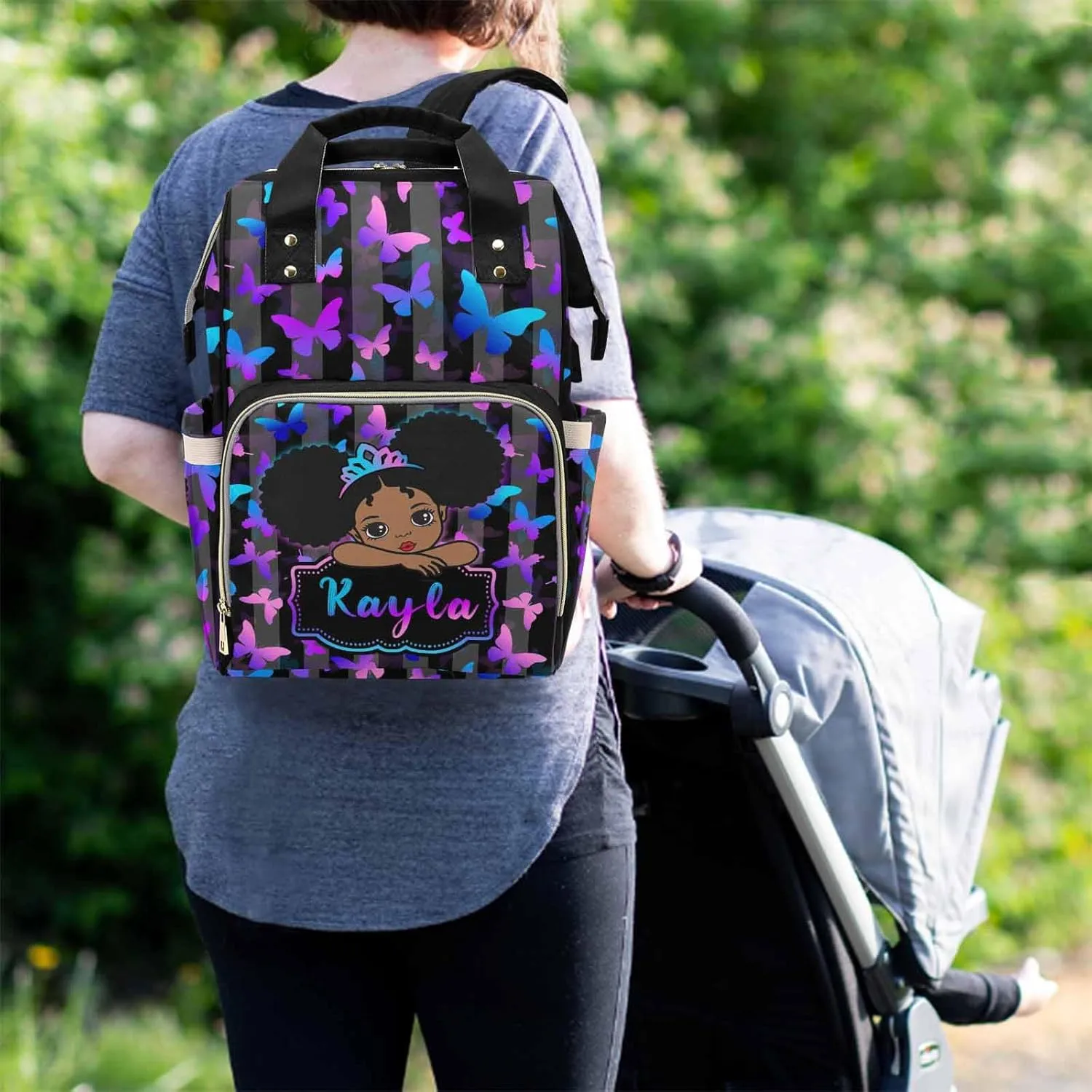 M YESCUSTOM Custom Baby Diaper Backpack Personalized Name Diaper Bag Flower Princess Mommy Bag Baby Nappy Bag for Mom Daddy
