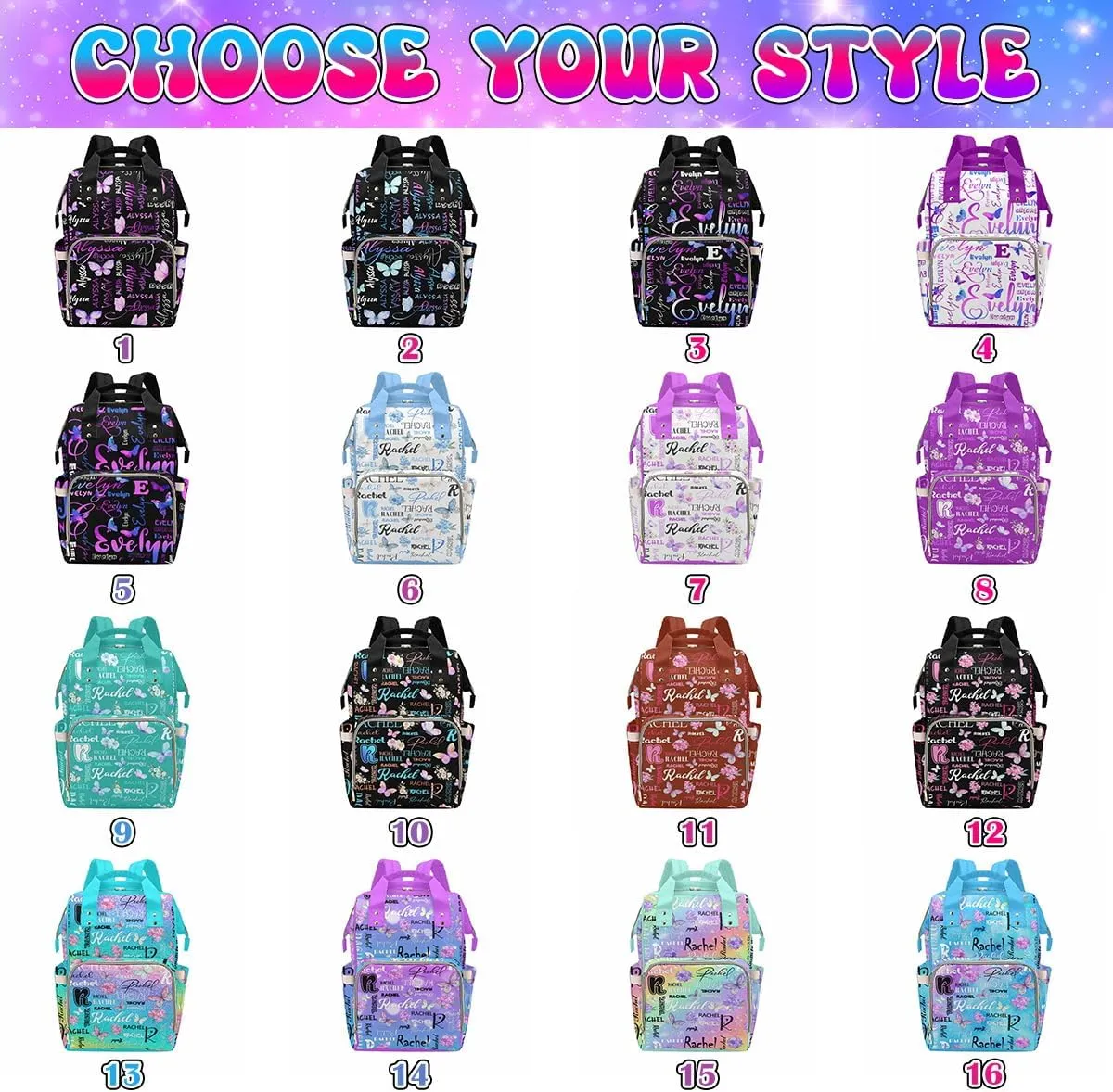 M YESCUSTOM Custom Diaper Bag Backpack for Girls Boys Large Capacity with Pockets Purple Butterfly Personalized Baby Diaper Bags for Mom Waterproof Nappy Baby Bag with Name Mothers Day Gift