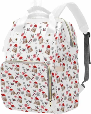M YESCUSTOM Custom White Mommy Bag with Cute Photo, Customized Snowflake & Cherry Diaper Bags, Lovely Nylon Daypack with Large Capacity, Waterproof Organizer Backpack Holiday Gift for Women