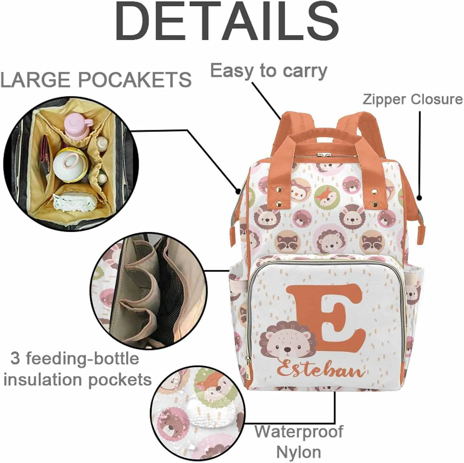 M YESCUSTOM Customized Diaper Backpack for Baby Girl Custom Cute Mommy Bags with Name Change Personalized Nursing Bag for New Baby Born Gift