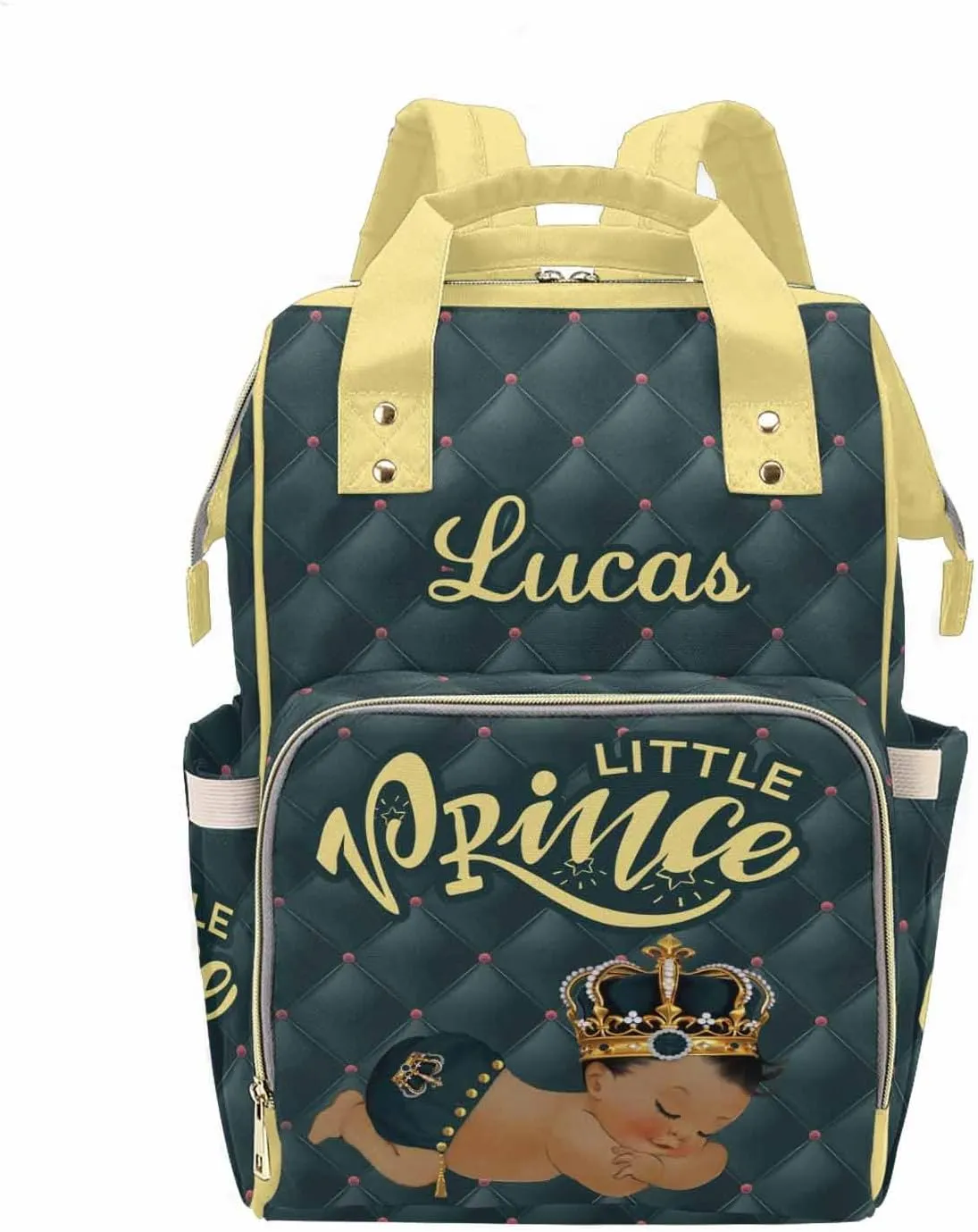 M YESCUSTOM Personalized Baby Diaper Bags for Women Men, Custom Blue Prince Backpack Customized Nappy Mommy Bag Backpack for Son Daughter Travel, Camping, Hiking Picnic
