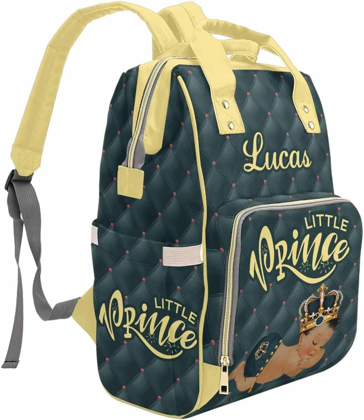 M YESCUSTOM Personalized Baby Diaper Bags for Women Men, Custom Blue Prince Backpack Customized Nappy Mommy Bag Backpack for Son Daughter Travel, Camping, Hiking Picnic