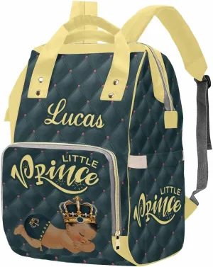 M YESCUSTOM Personalized Baby Diaper Bags for Women Men, Custom Blue Prince Backpack Customized Nappy Mommy Bag Backpack for Son Daughter Travel, Camping, Hiking Picnic
