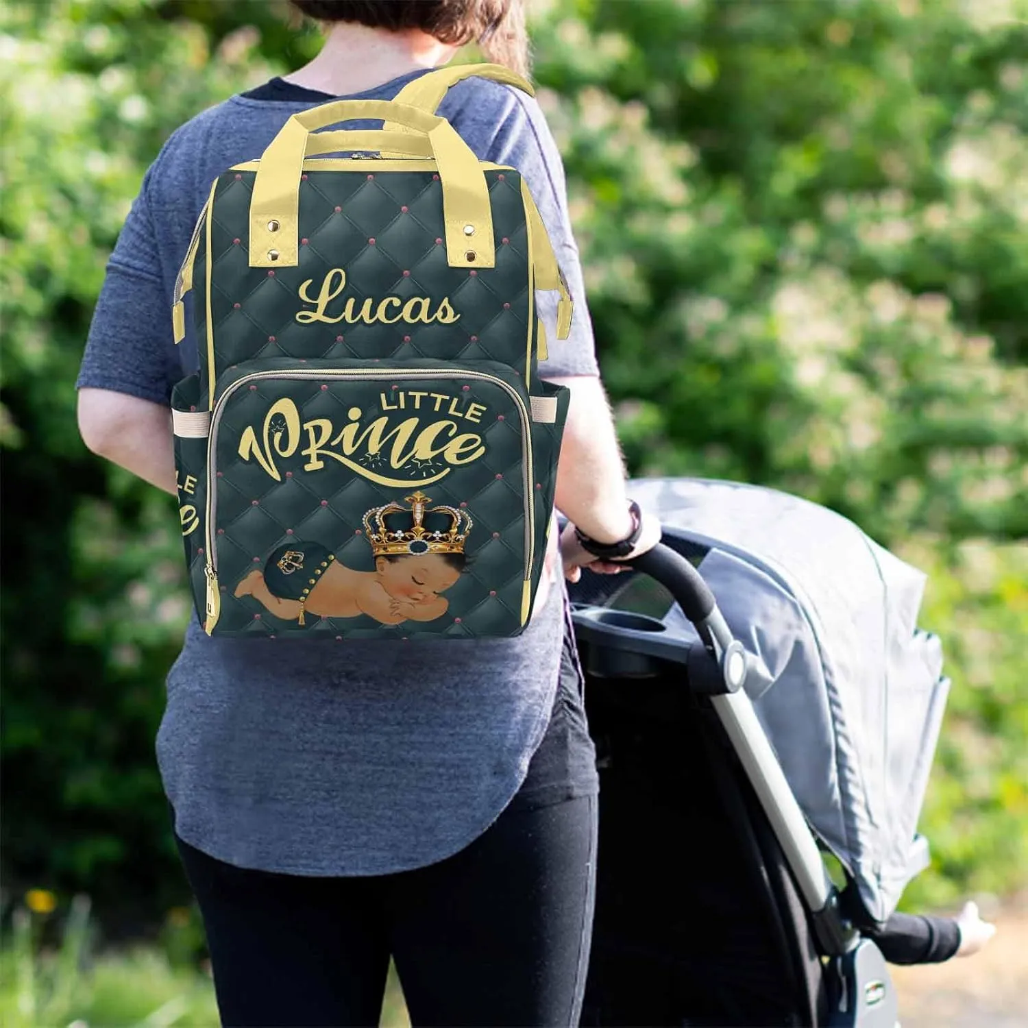 M YESCUSTOM Personalized Baby Diaper Bags for Women Men, Custom Blue Prince Backpack Customized Nappy Mommy Bag Backpack for Son Daughter Travel, Camping, Hiking Picnic