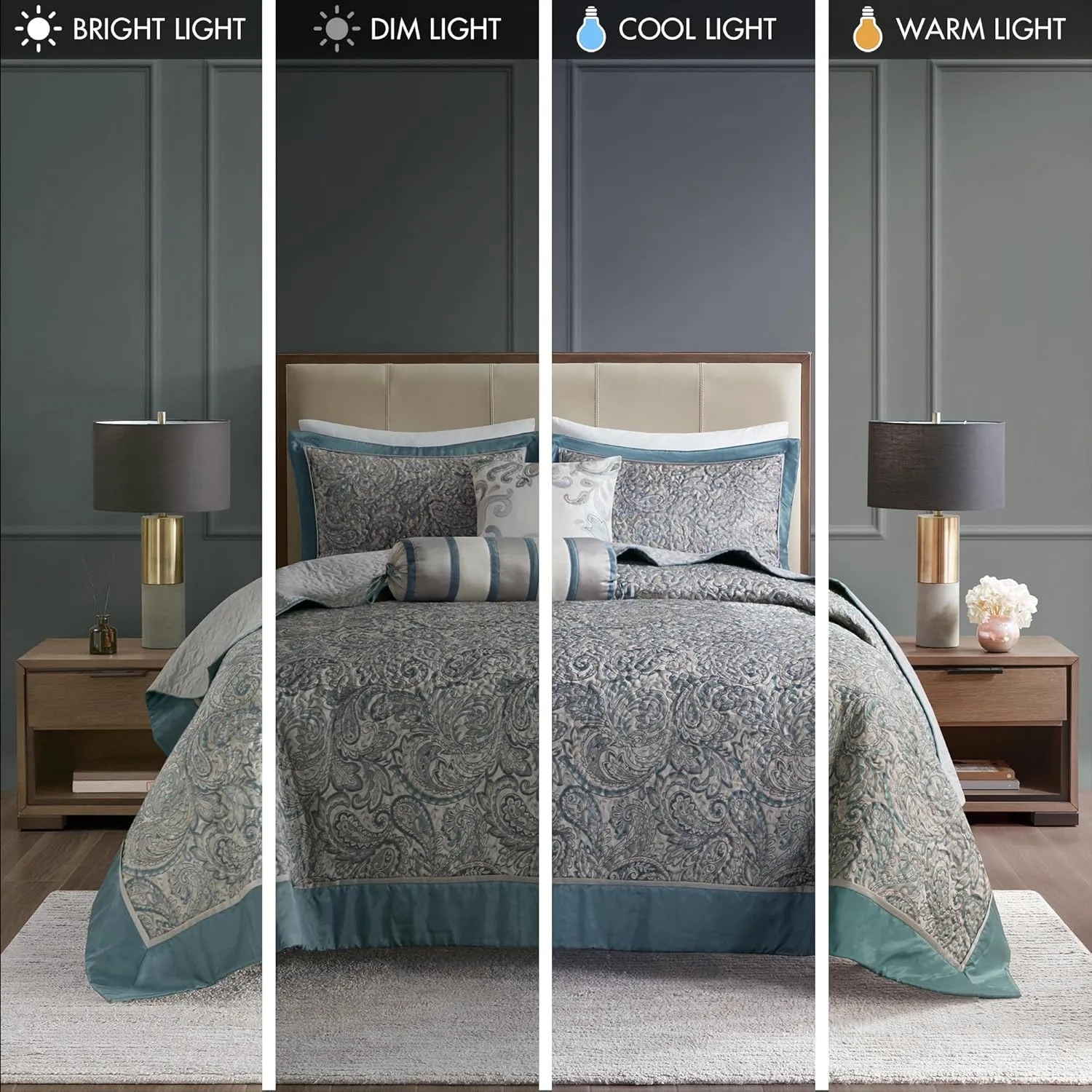 Madison Park Aubrey Reversible Quilted Bedspread Set, Solid Reverse Summer Breathable, Lightweight All Season Bedding Layer, Matching Shams, Bedspread King(120"x118") Teal 5 Piece
