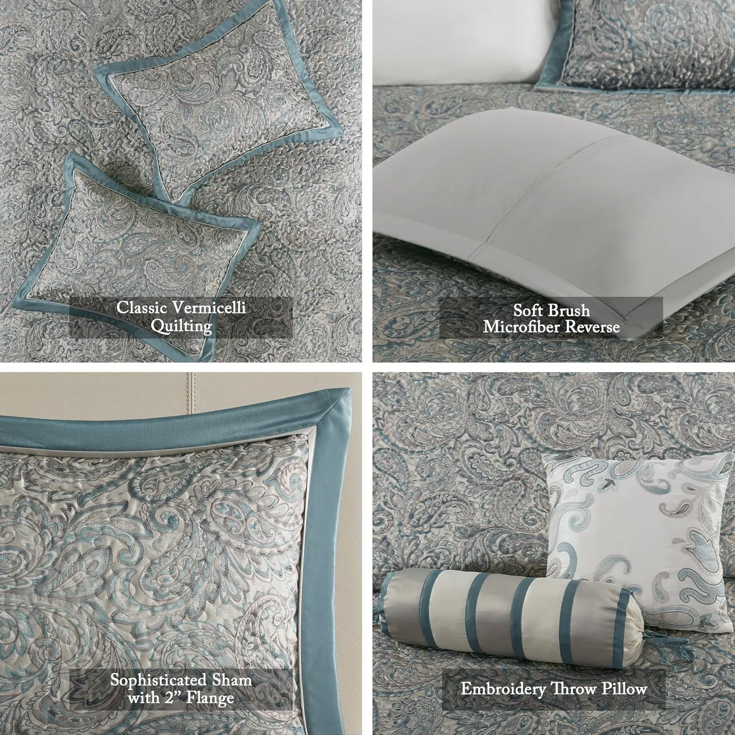 Madison Park Aubrey Reversible Quilted Bedspread Set, Solid Reverse Summer Breathable, Lightweight All Season Bedding Layer, Matching Shams, Bedspread King(120"x118") Teal 5 Piece