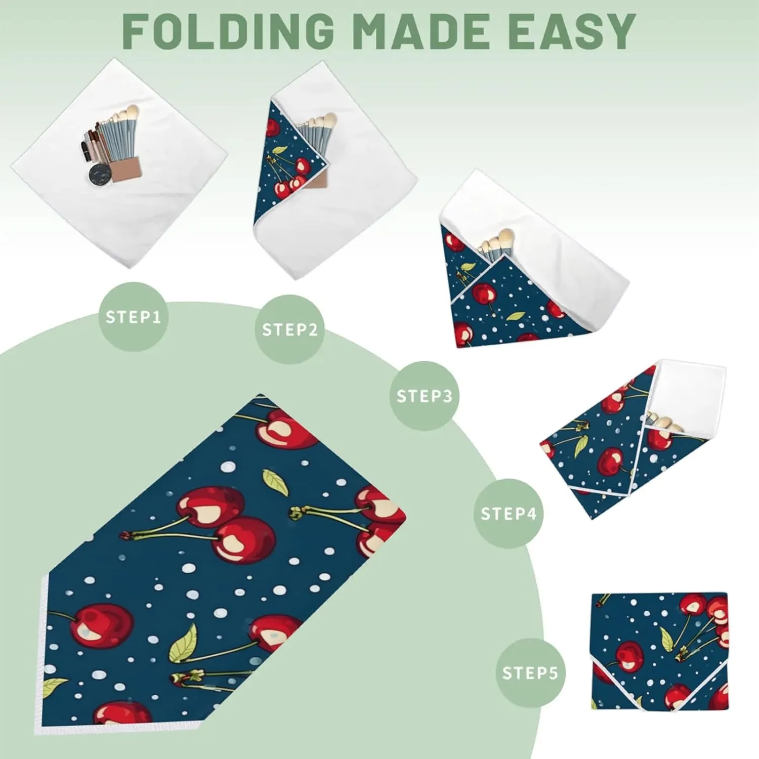 Magic Cosmetics Pouch Cherry Style Self-Adhesive Camera Cover Cloth Protective Foldable Makeup Bag for Lens Cat Makeup Bag 21.7x21.7