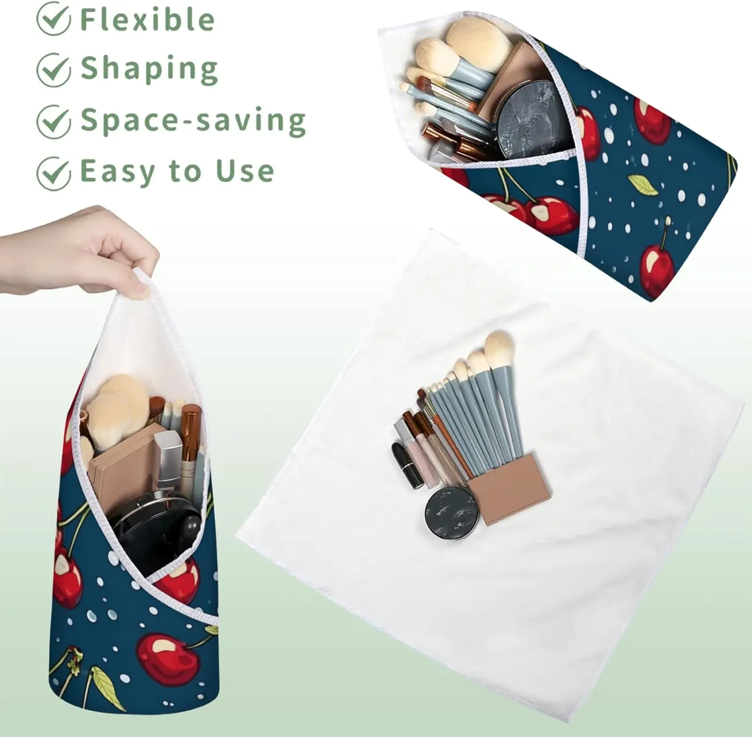 Magic Cosmetics Pouch Cherry Style Self-Adhesive Camera Cover Cloth Protective Foldable Makeup Bag for Lens Cat Makeup Bag 21.7x21.7