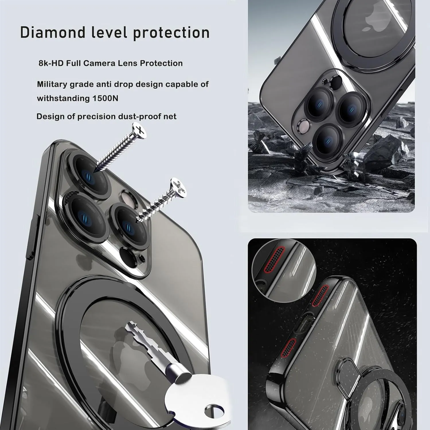 Magnetic Case for iPhone 16 Pro Max Case Invisible Stand [Military Drop Protection][Compatible with MagSafe] Full Camera Protection Soft TPU for iPhone 16 ProMax 6.9 Inches-Blue