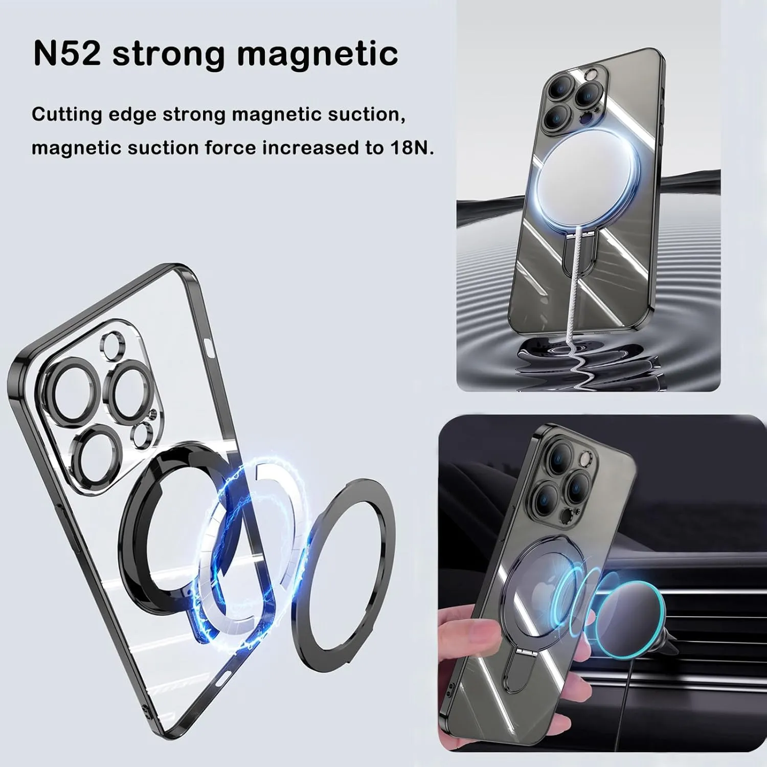 Magnetic Case for iPhone 16 Pro Max Case Invisible Stand [Military Drop Protection][Compatible with MagSafe] Full Camera Protection Soft TPU for iPhone 16 ProMax 6.9 Inches-Blue