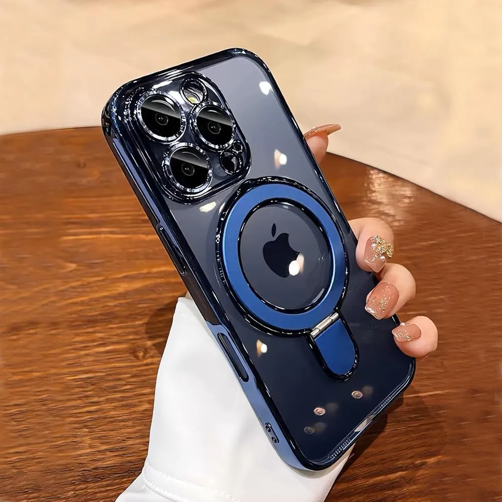 Magnetic Case for iPhone 16 Pro Max Case Invisible Stand [Military Drop Protection][Compatible with MagSafe] Full Camera Protection Soft TPU for iPhone 16 ProMax 6.9 Inches-Blue