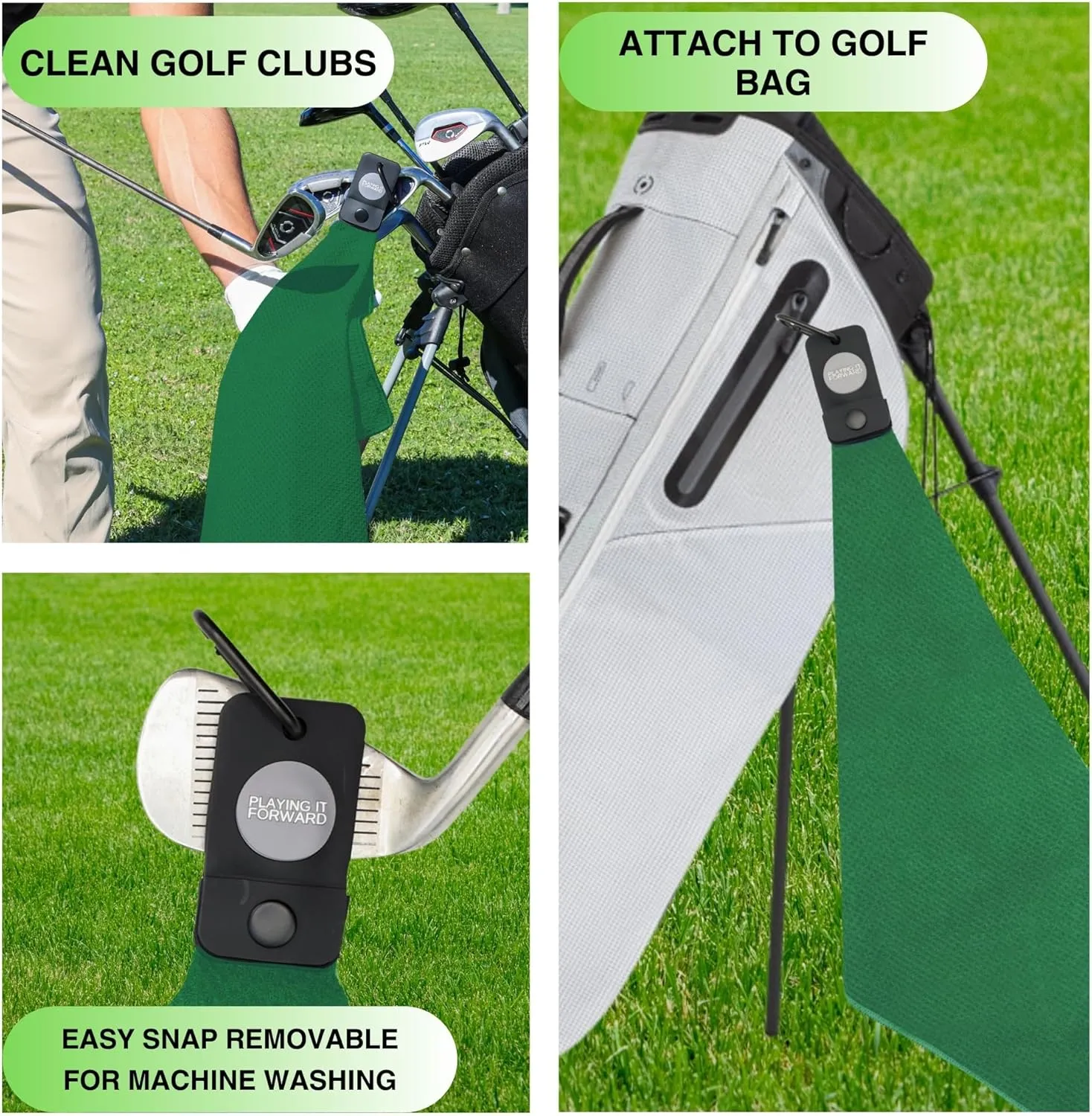 Magnetic Golf Towel with Clip - Waffle Weave Microfiber Towel with Industrial Strength Magnet for Golf Bag & Cart - Club Cleaner & Golfing Accessories Gifts for Mothers Day, Green