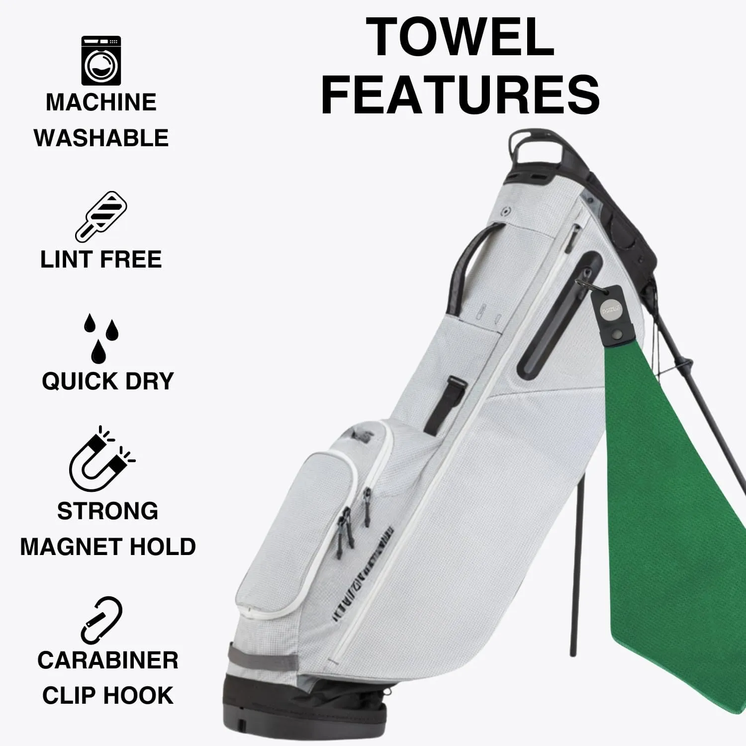 Magnetic Golf Towel with Clip - Waffle Weave Microfiber Towel with Industrial Strength Magnet for Golf Bag & Cart - Club Cleaner & Golfing Accessories Gifts for Mothers Day, Green