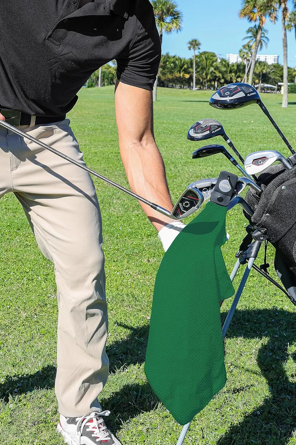 Magnetic Golf Towel with Clip - Waffle Weave Microfiber Towel with Industrial Strength Magnet for Golf Bag & Cart - Club Cleaner & Golfing Accessories Gifts for Mothers Day, Green