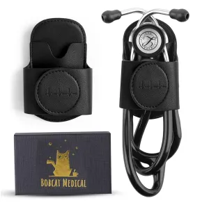 Magnetic Stethoscope Holder Hip Clip for 3M Littmann Stethoscope, MDF, & More - PU Leather Stethoscope Holster Great for RN, MD, EMT, & Medical Student | Nurse Accessories for Work. (Black)
