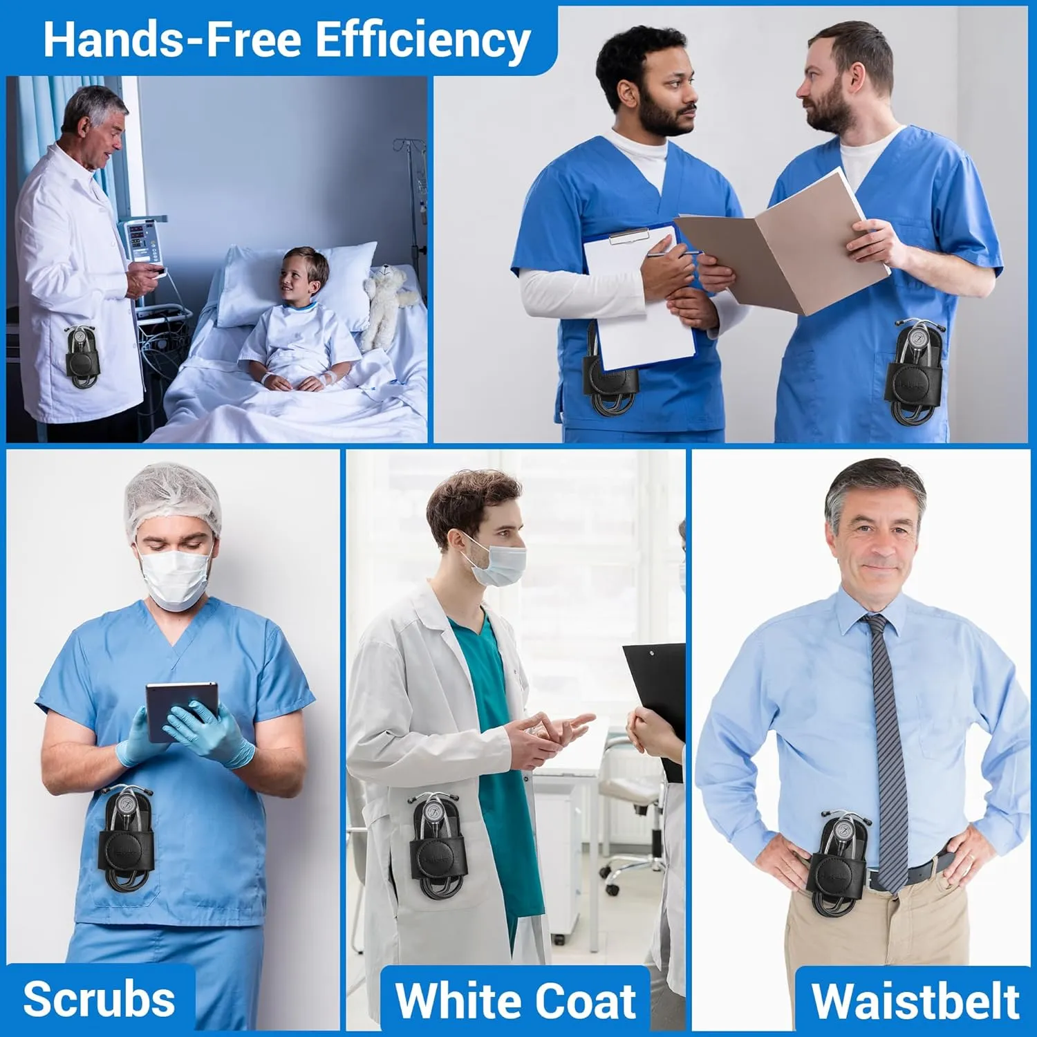 Magnetic Stethoscope Holder Hip Clip for 3M Littmann Stethoscope, MDF, & More - PU Leather Stethoscope Holster Great for RN, MD, EMT, & Medical Student | Nurse Accessories for Work. (Black)