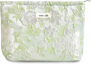 Makeup Bag Cosmetic bag Preppy Canvas Embroidery Toiletry Bag for women Cute zipper pouch Organizer Travel accessories (01-Green Embossing, Large)