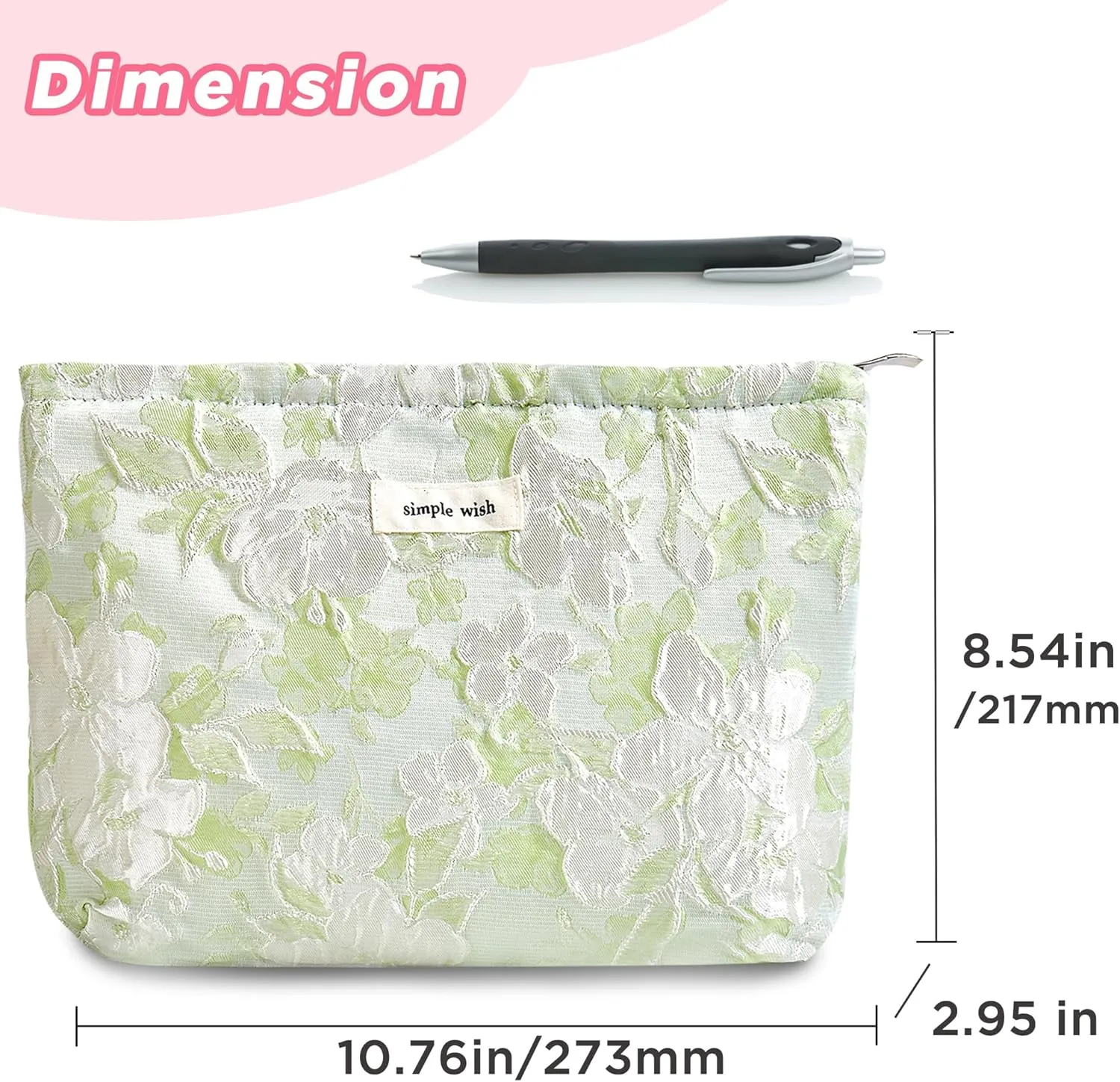 Makeup Bag Cosmetic bag Preppy Canvas Embroidery Toiletry Bag for women Cute zipper pouch Organizer Travel accessories (01-Green Embossing, Large)