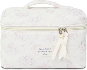 Makeup Bag, Floral Quilted Cosmetic Bag, Large Travel Aesthetic Make up Bag, Cute Coquette Toiletry Bag for Women Girls