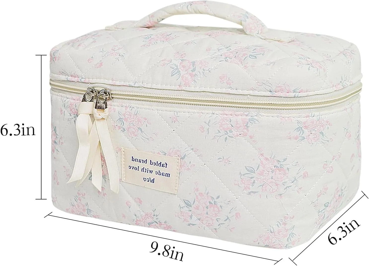 Makeup Bag, Floral Quilted Cosmetic Bag, Large Travel Aesthetic Make up Bag, Cute Coquette Toiletry Bag for Women Girls