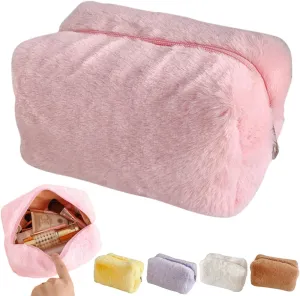 Makeup Bag with Macaron Colors, Preppy Makeup Pouch, Cute Kawaii Furry Make up Case, Cosmetic Travel Bag with Zipper,Multi-functional Sweet and Soft Coin Pouch for Womens…