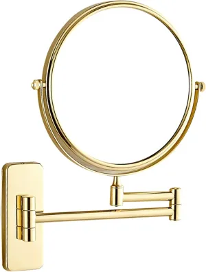Makeup Mirror, 8 inch Double Sided Shaving Magnifying Mirror, Adjustable Wall Mounted Bathroom Swivel Folding Cosmetic Vanity Mirrors,Gold,3X