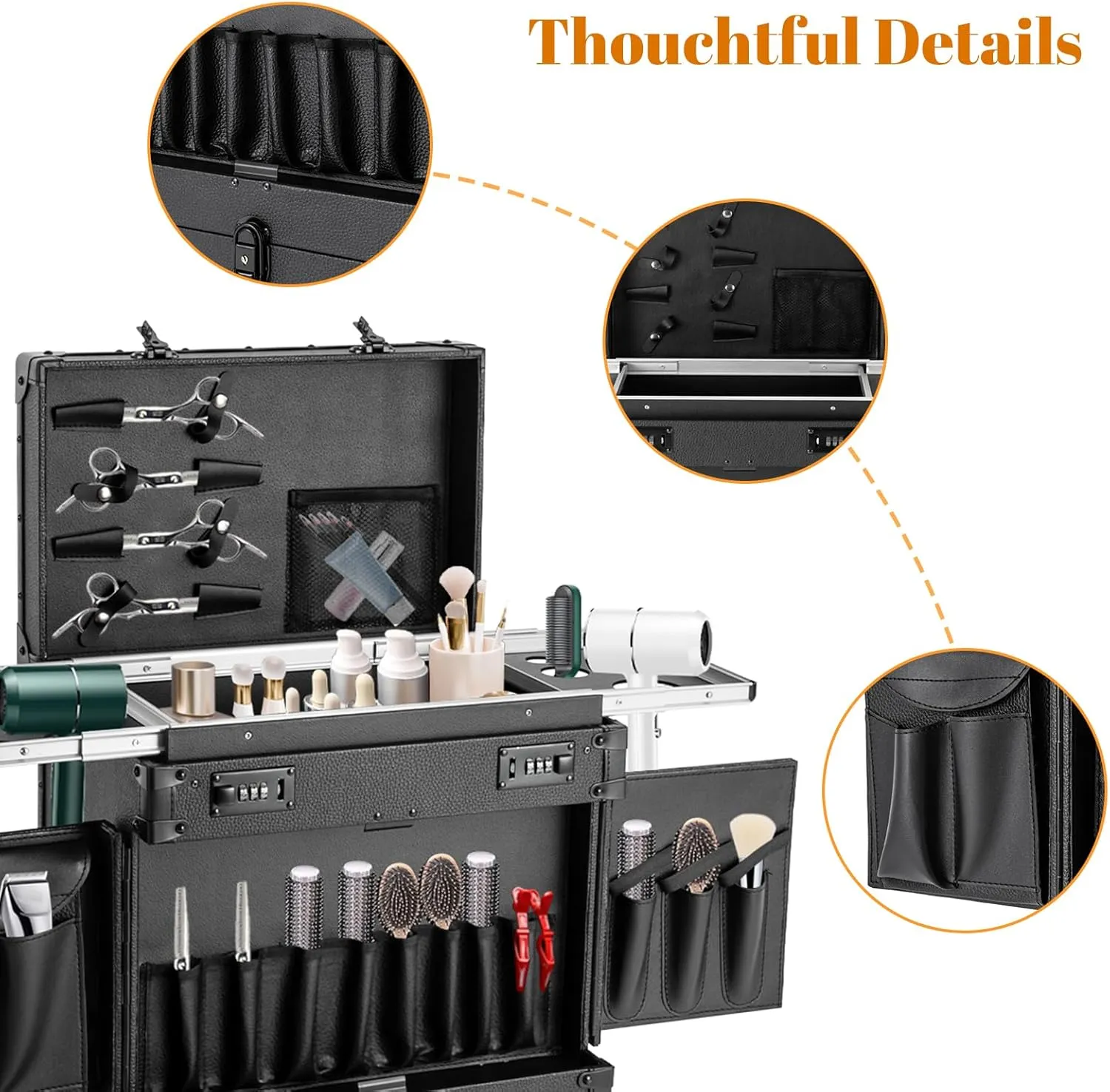 Makeup Rolling Case Professional Makeup Case with 360° Swivel Wheels Cosmetic Rolling Case Rolling Nail Case for Make Up Nail Hairstylists (Black)