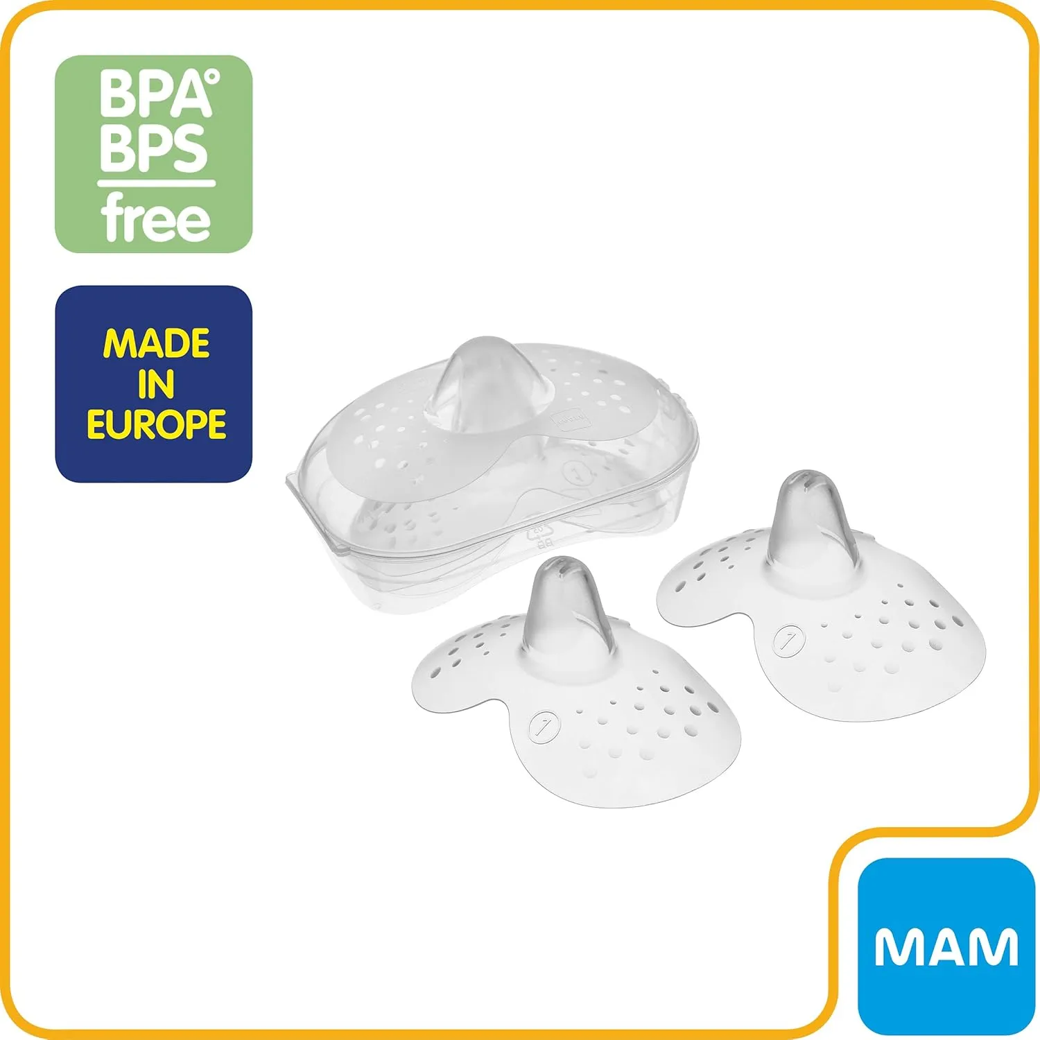 MAM Breastfeeding Nipple Shields Bundle with Sterilizing Case, Size 1 Small 17mm & Size 2 Regular 23mm, 2-Count Each