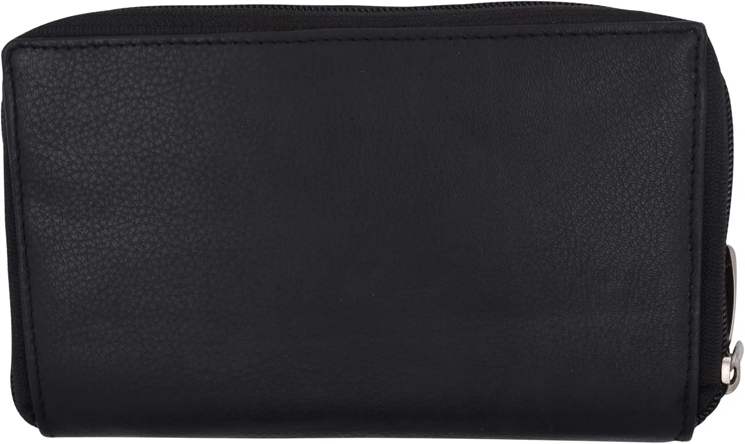 MARSHAL Genuine Leather Double Zipper Clutch Checkbook Wallet for Women #4575CF (RFID Black)
