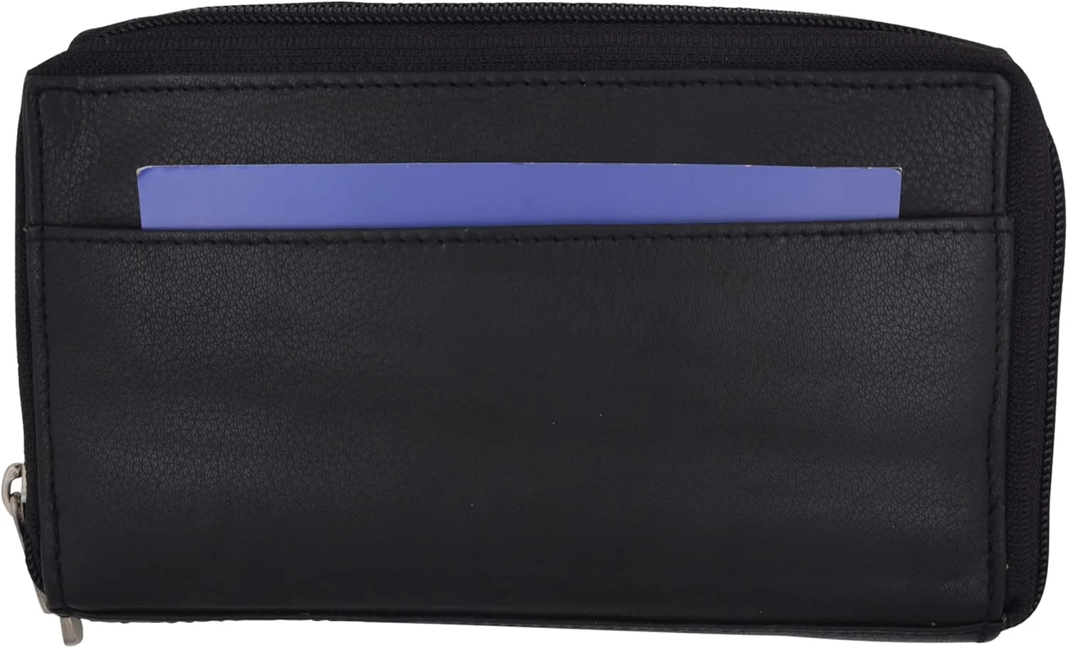 MARSHAL Genuine Leather Double Zipper Clutch Checkbook Wallet for Women #4575CF (RFID Black)
