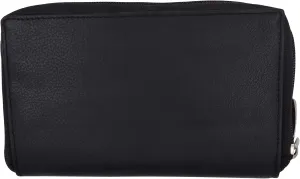 MARSHAL Genuine Leather Double Zipper Clutch Checkbook Wallet for Women #4575CF (RFID Black)
