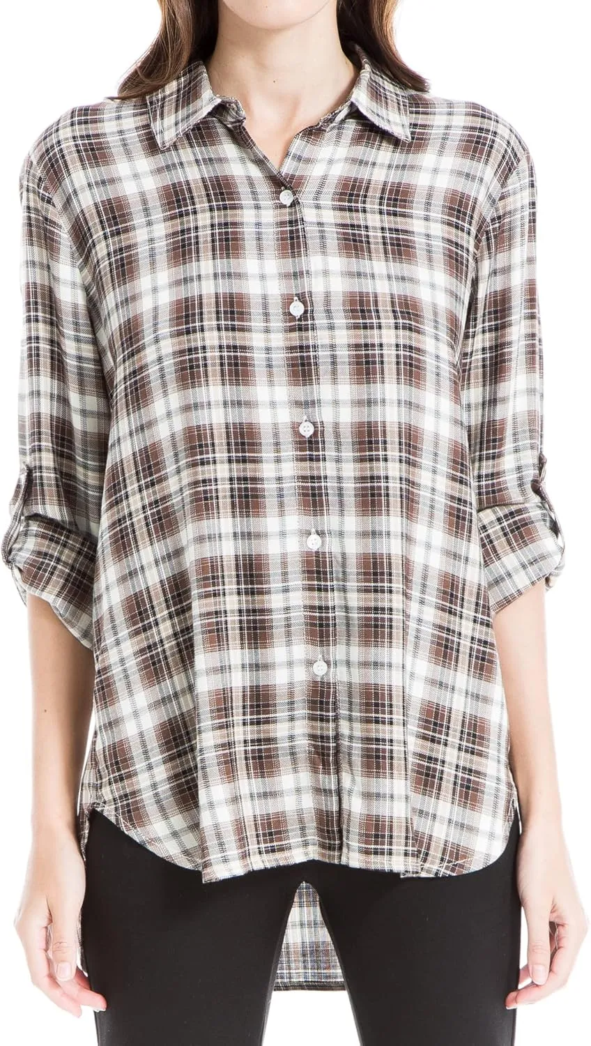 Max Studio Women's Tab Sleeve Collared Shirt