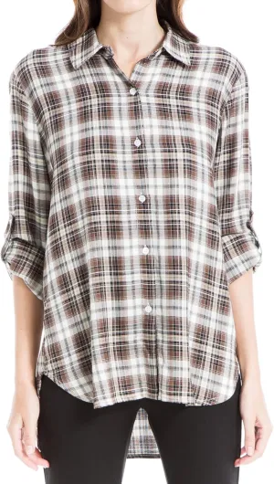 Max Studio Women's Tab Sleeve Collared Shirt