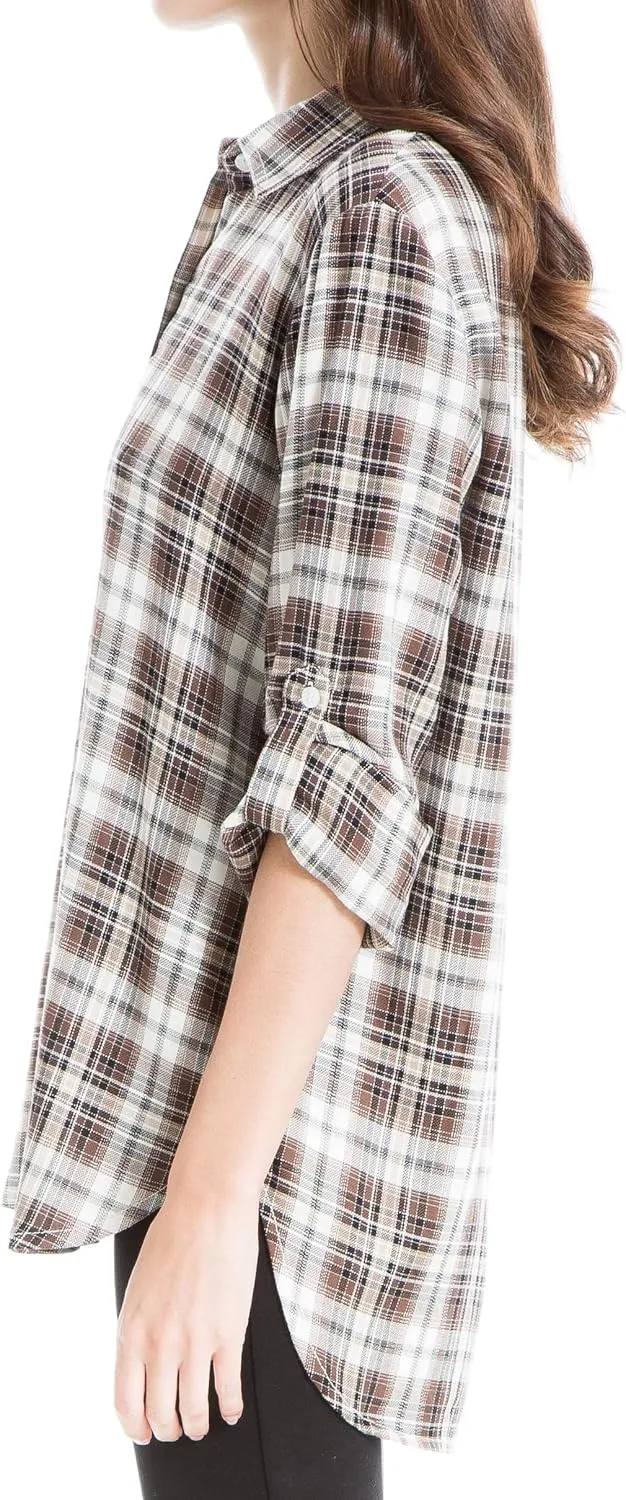 Max Studio Women's Tab Sleeve Collared Shirt