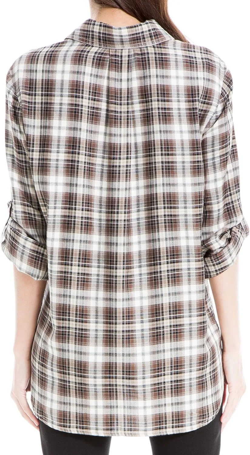 Max Studio Women's Tab Sleeve Collared Shirt